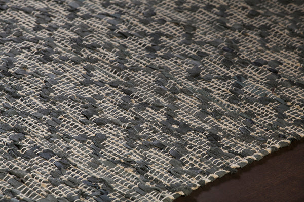 Chandra Rugs Jazz 70% Leather + 10% Cotton + 20% Jute Hand-Woven Contemporary Reversible Rug Tan/Grey 7'9 x 10'6