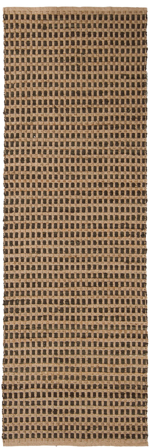 Chandra Rugs Jazz 65% Cotton + 35% Jute Hand-Woven Contemporary Reversible Rug Tan/Black 2'6 x 7'6
