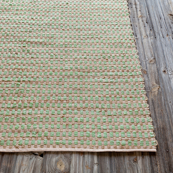 Chandra Rugs Jazz 65% Cotton + 35% Jute Hand-Woven Contemporary Reversible Rug Tan/Green 7'9 x 10'6