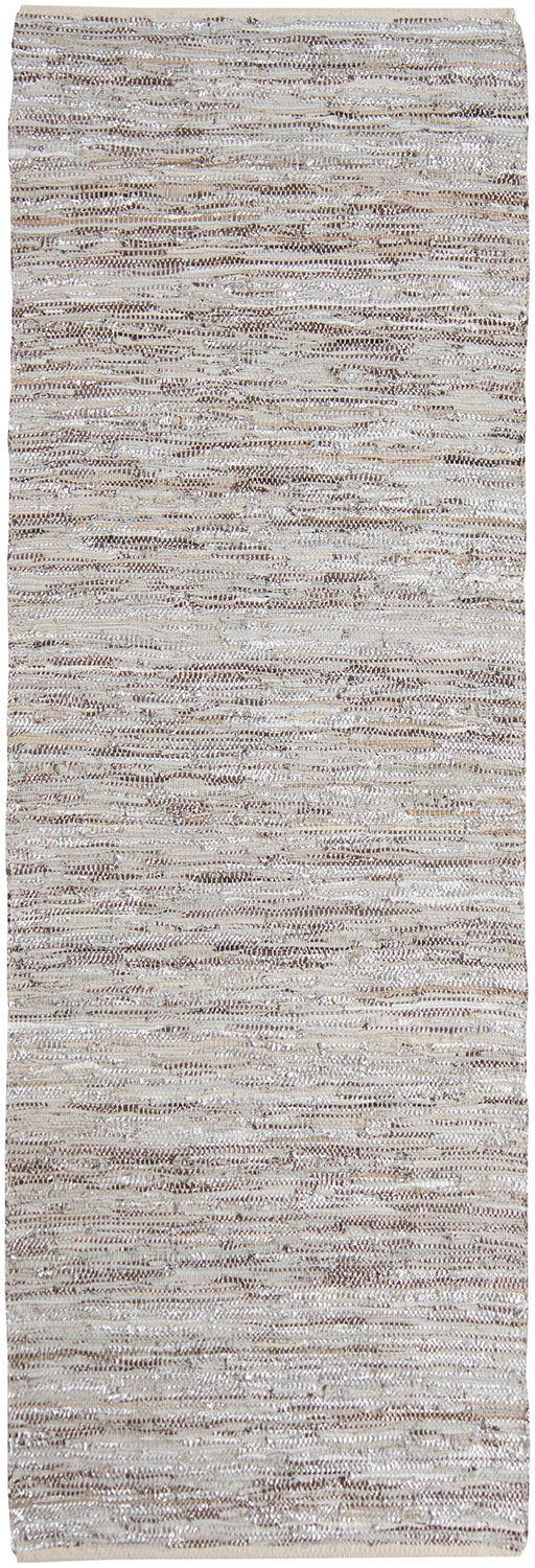 Chandra Rugs Jazz 90% Leather + 10% Cotton Hand-Woven Contemporary Reversible Rug Silver/Grey/Tan 2'6 x 7'6