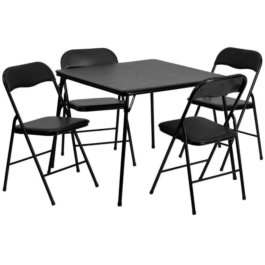 English Elm EE2027 Contemporary Commercial Grade Folding Game Table and Chair Set Black EEV-14668