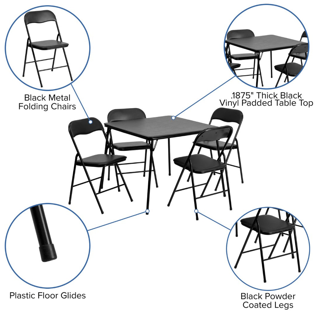 English Elm EE2027 Contemporary Commercial Grade Folding Game Table and Chair Set Black EEV-14668
