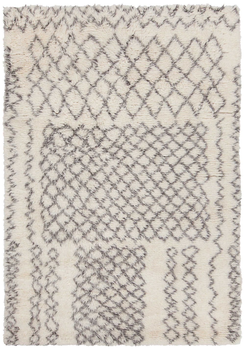 Chandra Rugs Jeri 100% Wool Hand Knotted Contemporary Shag Rug White/Grey 7'9 x 10'6