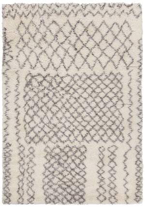 Chandra Rugs Jeri 100% Wool Hand Knotted Contemporary Shag Rug White/Grey 7'9 x 10'6