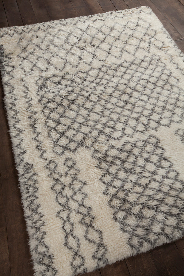 Chandra Rugs Jeri 100% Wool Hand Knotted Contemporary Shag Rug White/Grey 7'9 x 10'6