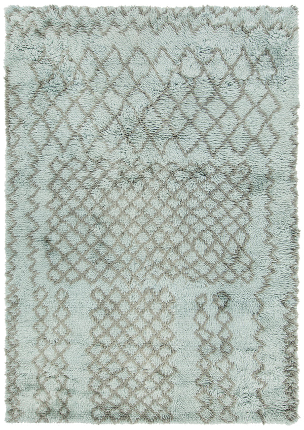 Chandra Rugs Jeri 100% Wool Hand Knotted Contemporary Shag Rug Blue/Grey 7'9 x 10'6