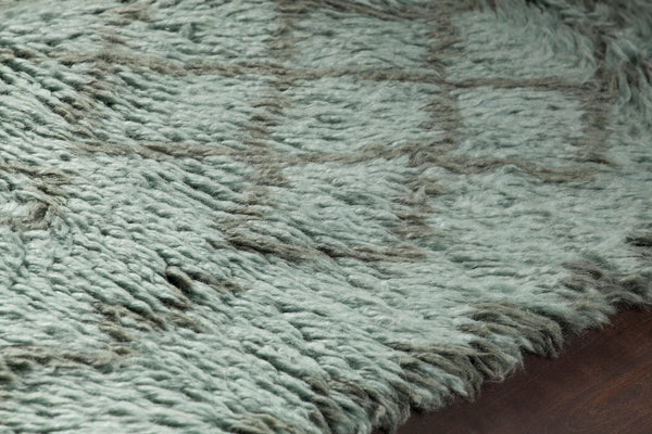 Chandra Rugs Jeri 100% Wool Hand Knotted Contemporary Shag Rug Blue/Grey 7'9 x 10'6