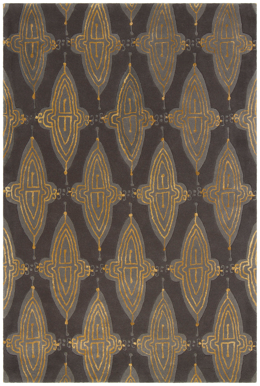 Chandra Rugs Jessica Swift 80% Wool +20% Viscose Hand-Tufted Designer Wool Rug Charcoal/Grey/Gold 7'9 x 10'6