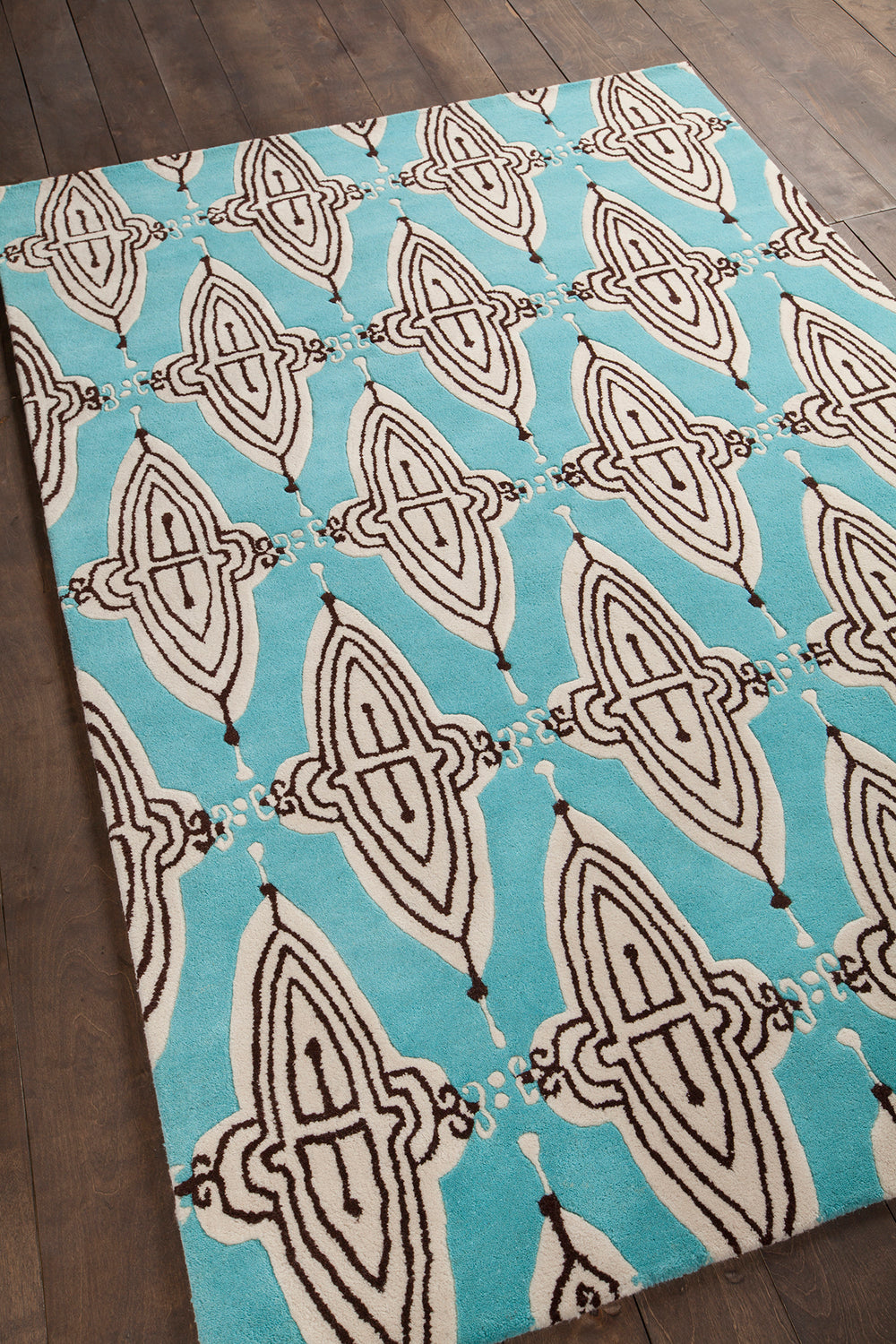 Chandra Rugs Jessica Swift 80% Wool +20% Viscose Hand-Tufted Designer Wool Rug Blue/White/Black 7'9 x 10'6