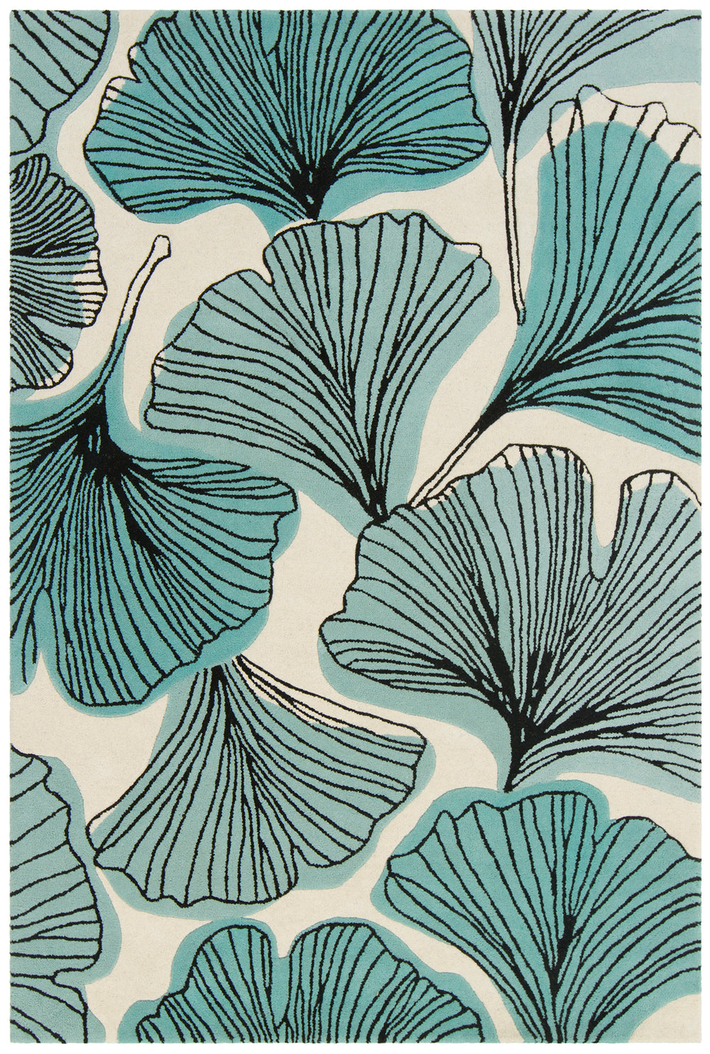 Chandra Rugs Jessica Swift 80% Wool +20% Viscose Hand-Tufted Designer Wool Rug White/Black/Teal 7'9 x 10'6