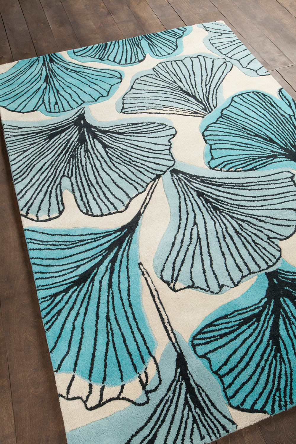 Chandra Rugs Jessica Swift 80% Wool +20% Viscose Hand-Tufted Designer Wool Rug White/Black/Teal 7'9 x 10'6