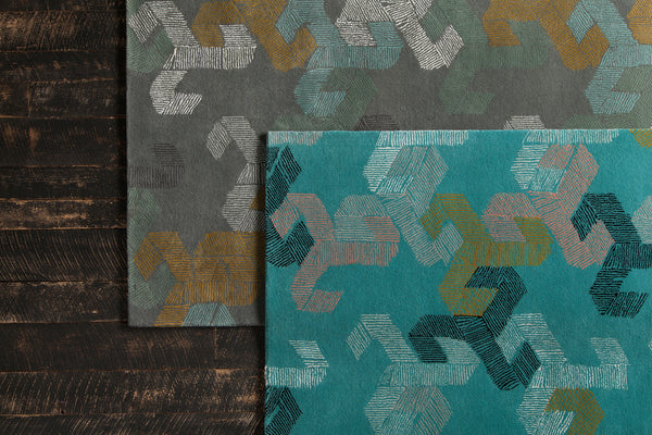 Chandra Rugs Jessica Swift 80% Wool +20% Viscose Hand-Tufted Designer Wool Rug Grey/White/Blue/Black/Gold 7'9 x 10'6
