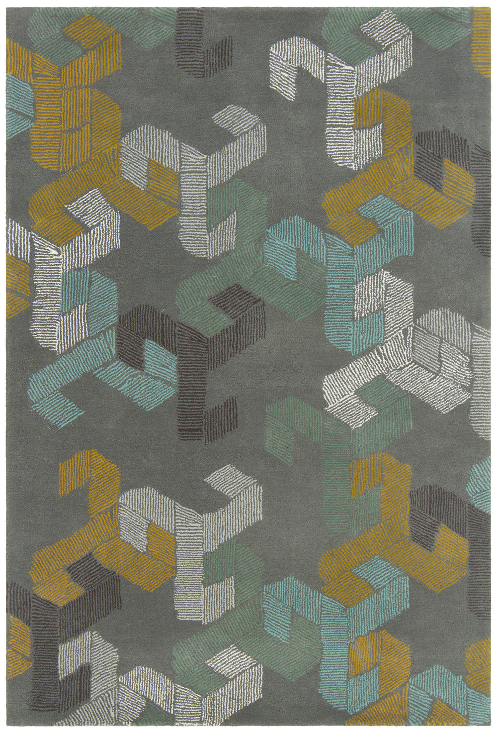 Chandra Rugs Jessica Swift 80% Wool +20% Viscose Hand-Tufted Designer Wool Rug Grey/White/Blue/Black/Gold 7'9 x 10'6