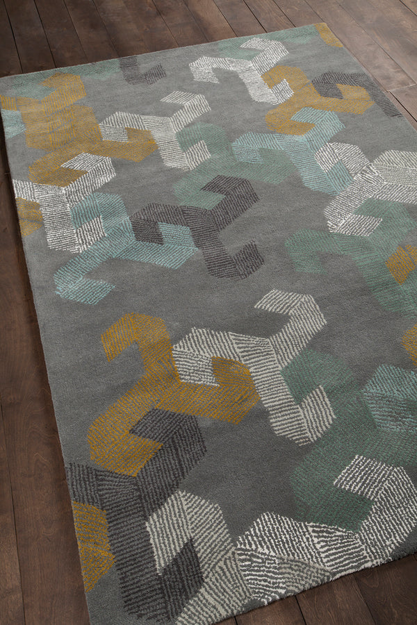 Chandra Rugs Jessica Swift 80% Wool +20% Viscose Hand-Tufted Designer Wool Rug Grey/White/Blue/Black/Gold 7'9 x 10'6