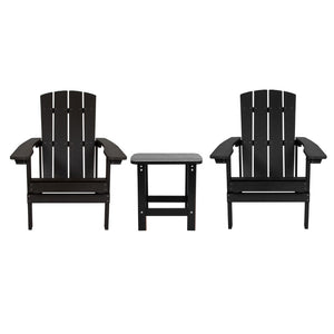 English Elm EE2042 Cottage Commercial Grade Patio Bundle - Adirondack Chairs and Side Table - Set of 2 Black EEV-14719