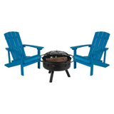 English Elm EE2041 Cottage Outdoor Bundle - Adirondack Chairs/Fire Pit Blue EEV-14710