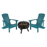 English Elm EE2041 Cottage Outdoor Bundle - Adirondack Chairs/Fire Pit Sea Foam EEV-14714