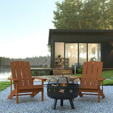 English Elm EE2041 Cottage Outdoor Bundle - Adirondack Chairs/Fire Pit Teak EEV-14716