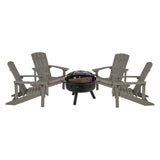 English Elm EE2043 Cottage Outdoor Bundle - Adirondack Chairs/Fire Pit Light Gray EEV-14730