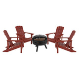English Elm EE2043 Cottage Outdoor Bundle - Adirondack Chairs/Fire Pit Red EEV-14731