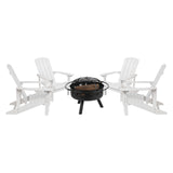 English Elm EE2043 Cottage Outdoor Bundle - Adirondack Chairs/Fire Pit White EEV-14735