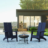 English Elm EE2048 Cottage Outdoor Bundle - Rocking Chairs and Fire Pit - Set of 2 Navy EEV-14754