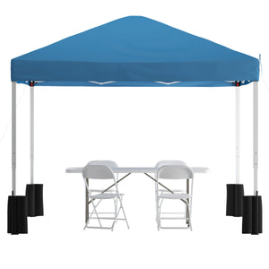 English Elm EE2073 Classic Commercial Grade Outdoor Bundle - Pop Up Tent/Folding Table/Chair Blue EEV-14825