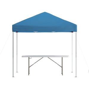 English Elm EE2076 Classic Commercial Grade Outdoor Bundle - Pop Up Tent/Folding Table Blue EEV-14832