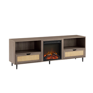 Walker Edison Jillian Modern/Boho 70" Modern Rattan Door Fireplace Console JLLF6FAG