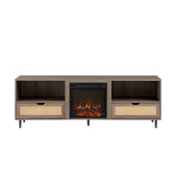 Walker Edison Jillian Modern/Boho 70" Modern Rattan Door Fireplace Console JLLF6FAG