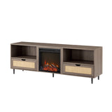 Walker Edison Jillian Modern/Boho 70" Modern Rattan Door Fireplace Console JLLF6FAG