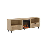 Walker Edison Jillian Modern/Boho 70" Modern Rattan Door Fireplace Console JLLF6FCO