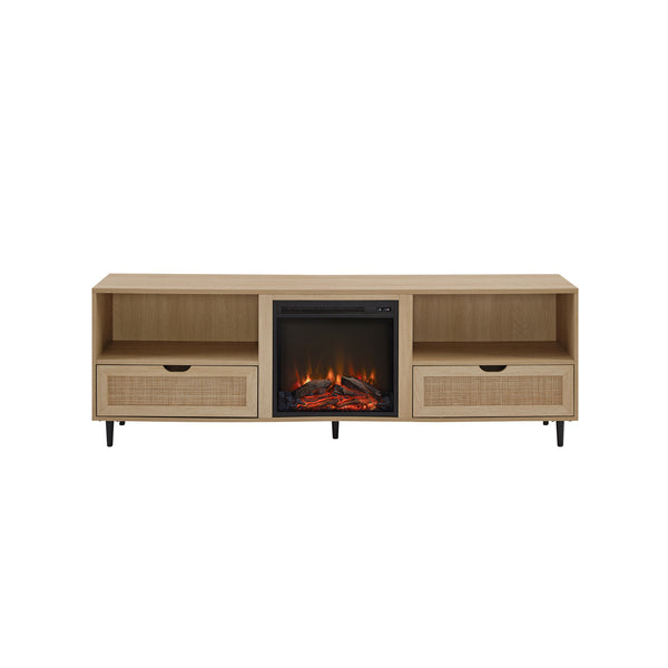 Walker Edison Jillian Modern/Boho 70" Modern Rattan Door Fireplace Console JLLF6FCO