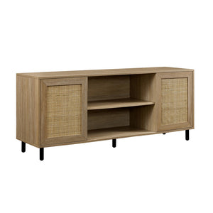 Walker Edison Jillian Scandinavian/Boho 58" 2 Door Wood and Rattan TV Stand JLLM2FCO