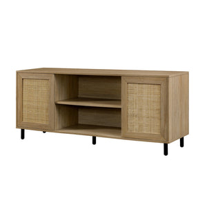 Walker Edison Jillian Scandinavian/Boho 58" 2 Door Wood and Rattan TV Stand JLLM2FCO