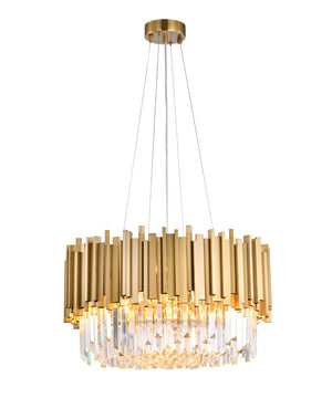 Bethel Gold Chandelier in Stainless Steel & Crystal