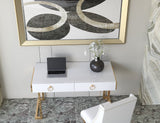 Shatana Home Julia Desk Glossy White Lacquer And Gold