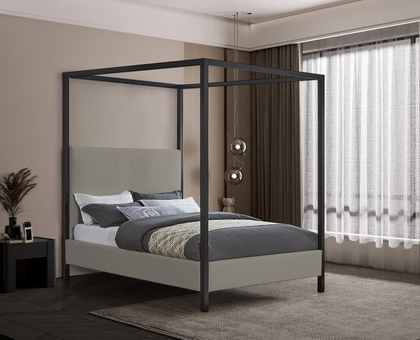 James Linen Textured Fabric / Steel / Plywood / Foam Contemporary Grey Linen Textured Fabric King Bed - 81" W x 85" D x 86" H