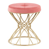 Jasmine Contemporary Vanity Stool in Gold Metal and Pink Velvet by LumiSource
