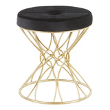 Jasmine Contemporary Vanity Stool in Gold Metal and Black Velvet by LumiSource