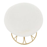 Jasmine Contemporary Vanity Stool in Gold Metal and White Plush Fabric by LumiSource