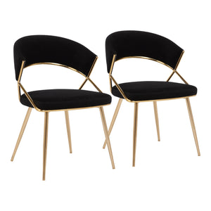 Jie Glam Dining Chair in Gold Steel and Black Velvet by LumiSource - Set of 2