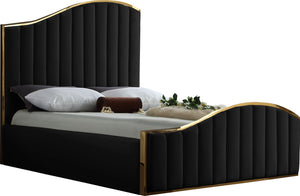 Jolie Velvet / Engineered Wood / Metal / Foam Contemporary Black Velvet King Bed (3 Boxes) - 81" W x 87.5" D x 61.5" H