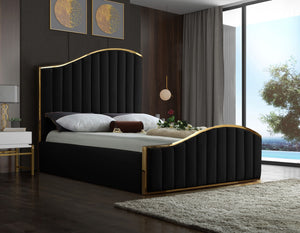 Jolie Velvet / Engineered Wood / Metal / Foam Contemporary Black Velvet King Bed (3 Boxes) - 81" W x 87.5" D x 61.5" H