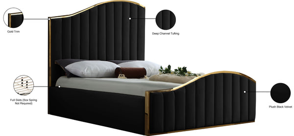 Jolie Velvet / Engineered Wood / Metal / Foam Contemporary Black Velvet Queen Bed (3 Boxes) - 65" W x 87.5" D x 61.5" H