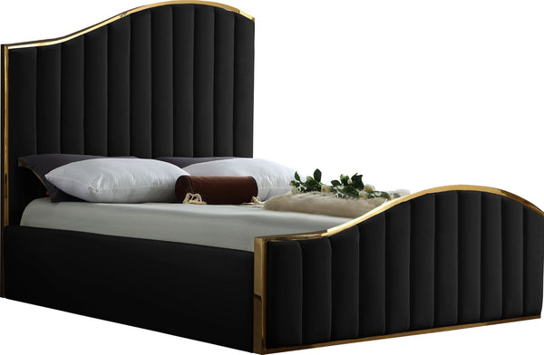 Jolie Velvet / Engineered Wood / Metal / Foam Contemporary Black Velvet Queen Bed (3 Boxes) - 65" W x 87.5" D x 61.5" H