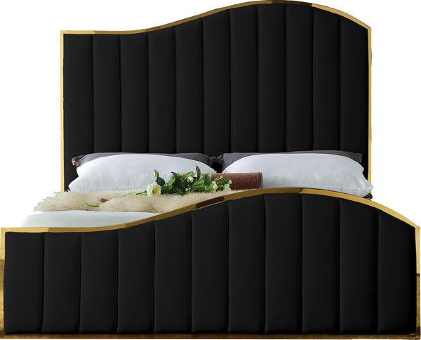 Jolie Velvet / Engineered Wood / Metal / Foam Contemporary Black Velvet Queen Bed (3 Boxes) - 65" W x 87.5" D x 61.5" H