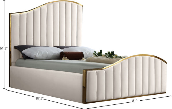 Jolie Velvet / Engineered Wood / Metal / Foam Contemporary Cream Velvet King Bed (3 Boxes) - 81" W x 87.5" D x 61.5" H