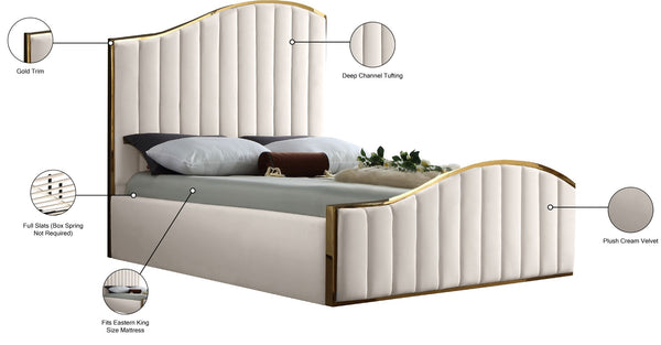 Jolie Velvet / Engineered Wood / Metal / Foam Contemporary Cream Velvet King Bed (3 Boxes) - 81" W x 87.5" D x 61.5" H