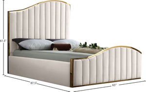 Jolie Velvet / Engineered Wood / Metal / Foam Contemporary Cream Velvet Queen Bed (3 Boxes) - 65" W x 87.5" D x 61.5" H